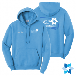 "BCHA - TURN TO BETTER HEALTHCARE" SCREEN PRINTED AQUATIC BLUE HOODIE