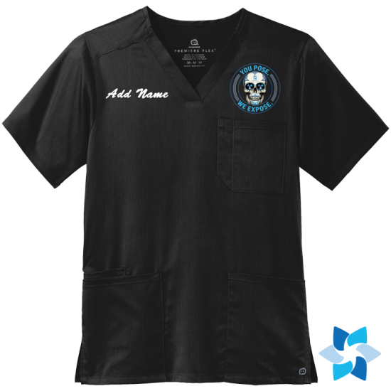 "BCHA RADIOLOGY" EMBROIDERED BLACK MENS V-NECK SCRUB TOP