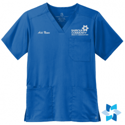 "BCHA LOGO" EMBROIDERED ROYAL BLUE MENS V-NECK SCRUB TOP