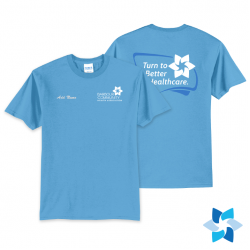 "BCHA - TURN TO BETTER HEALTHCARE" SCREEN PRINTED AQUATIC BLUE T-SHIRT