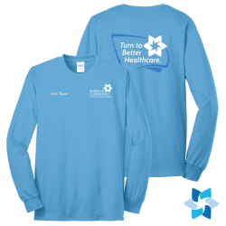 "BCHA - TURN TO BETTER HEALTHCARE" SCREEN PRINTED AQUATIC BLUE LONG SLEEVE T-SHIRT